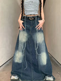 Vevesc Women High Waist Pleated Ruffled Blue Denim Skirts Women Slim Hip Mermaid Skirt Woman Chic Skirts Femme Autumn Winter