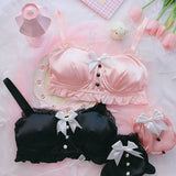 Vevesc Japanese sweet retro girl lingerie small chest underwear soft cute bow home wear sleep confortable no steel ring bra set