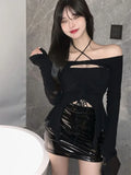 Vevesc Streetwear Sexy Tshirts Women Solid Slim Fit Backless Crop Tops Y2k Korean Fashion Two Piece Set Aesthetic Kpop Clothes