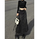 Vevesc Denim Skirts Women High Waist Distressed Vintage American Streetwear Ulzzang  Students Spring Chic Trendy Gothic Faldas