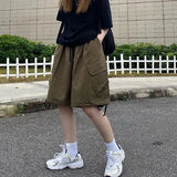 Vevesc Summer Knee Length Cargo Shorts Women 2024 Bf Harajuku Wide Leg Shorts Woman Streetwear Pockets Baggy Short Pants Female