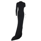 Vevesc  Elegant Chic Solid Black Hollow Out Floor-length Evening Dresses for Women 2024 Spring Irregular Bodycon Long Maxi Party Dress