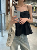 Vevesc  S-L Black Tank Tops Chic Sexy Outwear Summer Office Lady High Street Daily Slim New Sleeveless Gentle Solid