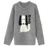 Vevesc O-Neck Sweater High Street Y2k Kawaii Sweet Cartoon Dog Jacquard Sueter Mujer American Vintage Couples Pullovers Women Knitted