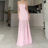 Vevesc  Mesh Patchwork Long Tube Dress Pink Black Color Elegant Body-hugging Strapless Floor-length Sundress Ladies Sexy Outfit