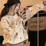 Vevesc Autumn Winter Harajuku Elegant O Neck Long Sleeve Jumpers Y2k Aesthetic Constrast Color Knitted Pullovers Japan Vintage Clothes