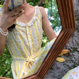Vevesc  French Floral Print Sleeveless Dress Women Spliced Lace Bandage Waist A-line Long Dresses Summer Fairy Sweet Beach Robe