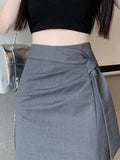 Vevesc Women Grey A-Line Long Skirts Y2k Harajuku Korean Vintage 90s Aesthetic High Waist Skirt 2000s Trashy Clothes Summer