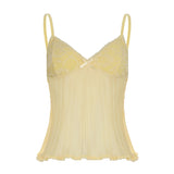 Vevesc  Summer Chiffon Spliced Lace Fashion Sheer Women Camisole Tops Y2k Sexy Chic Ruched Hotsweet Blouses