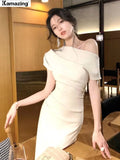 Vevesc Women Elegant Long Dress Summer Fashion Off Shoulder Chic Bodycon Evening Party Dresses Korean One Piece Clothing