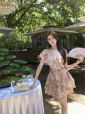 Vevesc  Cocktail Mini Dresses Women Floral Printed Chiffon Sexy Elegant Slim Bandage Evening Dress Birthday Party Sweet Banquet