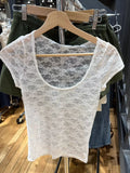 Vevesc  White Lace Sexy Transparent Crop Top Summer Short Sleeve Crew Neck Thin Streetwear T-shirt Women Casual Chic Cute Tees Tops