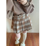 Vevesc Vintage Plaid Wool Skirt Women Preppy Style Sweet Mini Skirts Korean Fashion Autumn Winter Retro Pleated Short Skirts