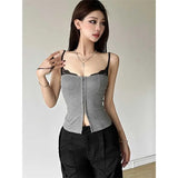 Vevesc American Niche Sexy Spliced Lace Tank Tops Sexy Slim Fit High Street Y2k Aesthetic Fashion Moda Punk Camsiole Harajuku Clothes