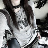 Vevesc Harajuku American Vintage All Match Constrast Color Long Sleeve T Shirts Letter Print Punk Japan Women Top Y2k Aesthetic Clothes