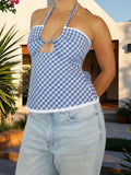 Vevesc  Plaid Print Sleeveless Corset Halter Top with Cutout Detail and Backless Design Perfect for Streetwear and Grunge Fashionistas