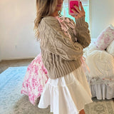 Vevesc Sweet Ribbon Criss-Cross Tie Up Sweater Girly Coquette Cable Knitted Pullovers Women Autumn Vintage Y2k Knitwear Jumpers Tops