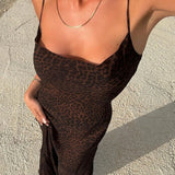 Vevesc  Sexy Backless Leopard Dress Women Sleeveless Slim Hip Package Female Long Dresses 2025 Summer Holidays Beach See Through Robe