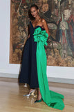 Vevesc Elegant Black One Shoulder Formal Party Dresses With Green Side Overlay A-line Ankle Length Evening Dress Women Maxi Dress