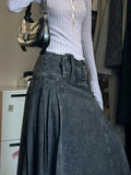 Vevesc Women's Black Gothic A-line Skirt Vintage Fashion Aesthetic Y2k Emo Oversize Long Skirt Harajuku Korean Emo Skirt 2000s Clothes