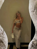Vevesc  New Women 3 Pcs Skirt Suit Bandage Top Skirt Sleeveless Sweet Waist Chic Skirt Summer Maxi Skirt Bikini Set