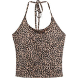 Vevesc Vintage Lazy Leopard Print Camisole Vest Slim Fit Long Sleeve Hollow Out Black Cardigan 2024 Autumn New Two Piece Sets Tshirt