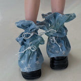 Vevesc Y2K Denim drawstring Leg Cover Punk Vintage Star Love Cute Lace Summer Thin Stockings Leg Warmers Japanese JK Accessories