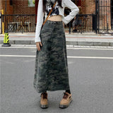 Vevesc Harajuku Vintage Denim Skirt Oversized Summer New Y2k High Waist Long Skirts Camouflage Color Female Slim Women's Clothing