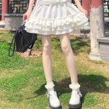 Vevesc Japanese Sweet Skirts High Waist Lace Ruffles Patchwork Design Mini Skirt for Women Summer All Match Preppy Style 2024 Clothing