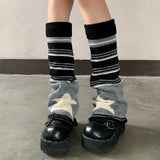 Vevesc Fashion Japan Style Women Y2k Aesthetic Star Spirted Leg Ankle Warmer Knee High Knitted Foot Cover Bandage Autumn Long Socks