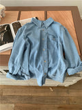 Vevesc  Women Blouse Female Shirt Summer Womens Blouses Spring Maxi Blusas Casual Cowboy Vintage Long Sleeve Denim Oversize Loose Blue