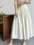 Vevesc  Elegant High-Waisted Pink A- Line Skirt Sweet Umbrella Design Sensibility Plenty of Pleats Medium-Length Women's Fashion