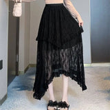 Vevesc Lace Fairycore Tulle Women Skirt Sweet Ruffle White Skirts Vintage Korean Style Streetwear Patchwork Irregular Skirt