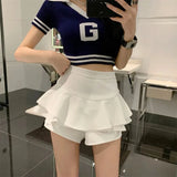 Vevesc Y2K High Waist Ruffle Skirts Summer Korean Streetwear A Line Ball Gown Skirt Female Sweet Preppy All-Match Mini Skirts New