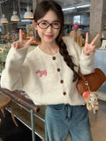 Vevesc Y2k Loose Cardigan Sweet Dog Embroidery Knitted Coats Short Sweaters Buttons Women High Street Korean Sueter Mujer O Neck Chic