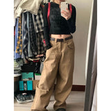 Vevesc Y2K 2000S Cargo Jeans Women Vintage Oversized Denim Wide Leg Pants Japanese Harajuku High Waist Baggy Straight Trousers