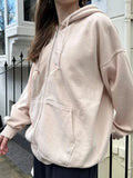 Vevesc Solid Simple Cotton Oversized Hoodie Women Autumn Long Sleeve Pocket Drawstring Pullover Streetwear Sweet Sweatshirt Y2k Tops