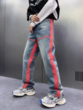 Vevesc Blue Womens Jeans High Waist Vintage Straight LOOSE Denim Pants Streetwear American Large Size Fashion Wide Leg Denim Trouser
