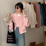 Vevesc  Pink Bomber Cropped Jacket Women Korean Fashion Oversize Casual Short New Jackets Spring Chic and Elegant Aesthetic