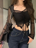 Vevesc Y2K T-Shirts Women Hotsweet Slim Crop Tops Female Sexy Irregular 2 Piece Set Ladies Spicy Girl Fashion Basic Tight T Shirt