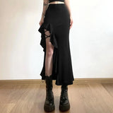 Vevesc Summer New Black Skirts Fashion Sexy Irregular Slim Fit Skirt For Women Y2k E-Girl High Waist All-match Faldas Mujer