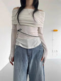 Vevesc Autumn Sexy Y2k Aesthetic Vintage T-Shirts Streetwear Off Shoulder Slim Tshirts Harajuku Bow Patchwork Bottoming Crop Tops