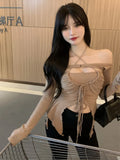 Vevesc Streetwear Sexy Tshirts Women Solid Slim Fit Backless Crop Tops Y2k Korean Fashion Two Piece Set Aesthetic Kpop Clothes