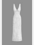 Vevesc  Solid V-neck Slip Knit Maxi Dress Sexy Cover Up Bikini Women Swimsuit Cover-up Beach Bathing Suit Beach Wear Knitting Swimwear