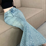 Vevesc Women Blue Gothic A-line Long Skirt Vintage Y2k Skirt Harajuku Korean Streetwear Tie-Dyed Skirts 2000s Goth Clothes Summer