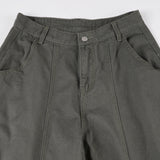 Vevesc  Army Green American Style Loose Curved Jeans Women's Streetwear Loose Hanging Feeling Cargo Denim Bottom Vintage Chic