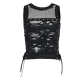 Vevesc Gothic Crop Tops Punk Tanks Trendy Camisole T-Shirt Women Sexy Fishnet Backless Steampunk Vest Clubwear for Rave Party