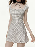 Vevesc  Summer New Dress Spicy Girl Plaid Slim Fit Dresses Folds Patchwork Sexy Design Y2k Vestidos De Mujer Sweet Women's Clothing