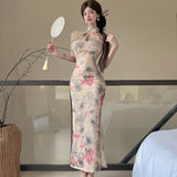 Vevesc  Women Floral Luxury Party Evening Dress Summer Elegant Hollow Out Neck-mounted Long Dress 2025 Korean Bodycon Festival Vestidos