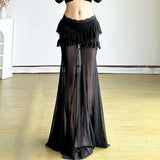 Vevesc Hotsweet Mesh Patchwork See Through Long Skirt Women Alt Bottoms Y2K Ruffles Package Hip Skirts Mall Gothic Streetwear